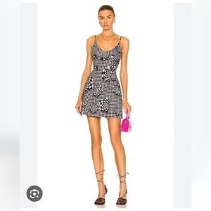 NWT Brandon Maxwell Black And White Floral Gingham Mini Bubble Dress Size 6